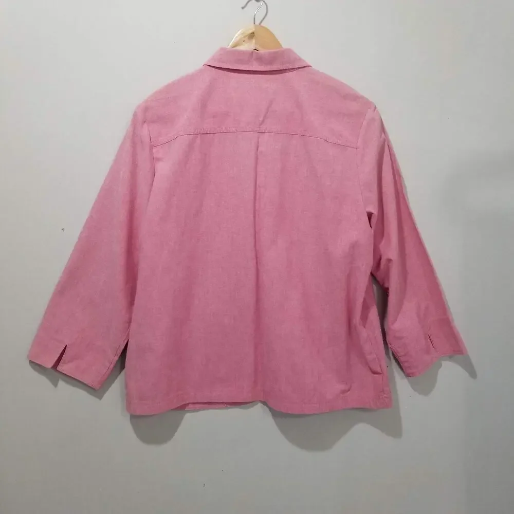 Draper's & Damon's Jacket Womens Large Pink Pintuck Button 3/4 Sleeve Pockets